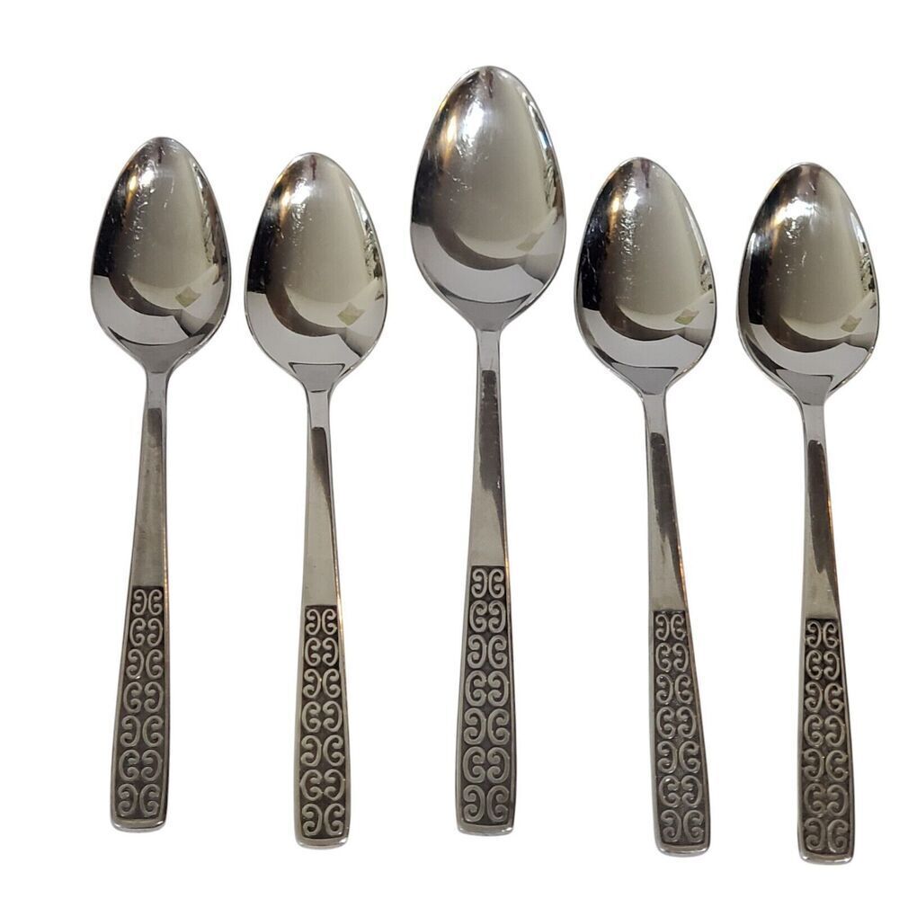 5 International SERENATA Teaspoons Tablespoon Stainless‎ Glossy Black Accent